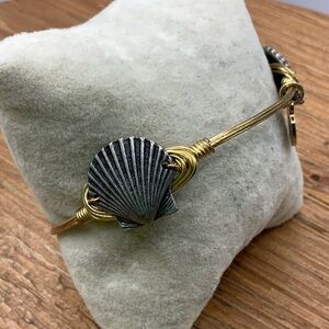Bourbon and Bowties Gold Silver Toned Scallop Shell Bangle Bracelet